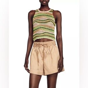 Sandro Green and Beige Striped Crop Top
